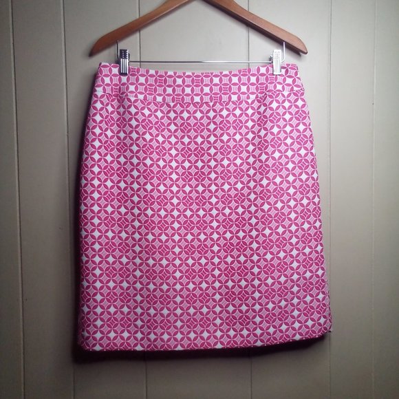 Isabella DeMarco Skirt 10 Career Dressy Geometric Circles Pink White - Picture 1 of 12